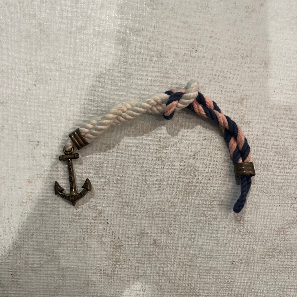 Kiel James Patrick Pink, Blue, And Cream Nautical Anchor Rope Bracelet.